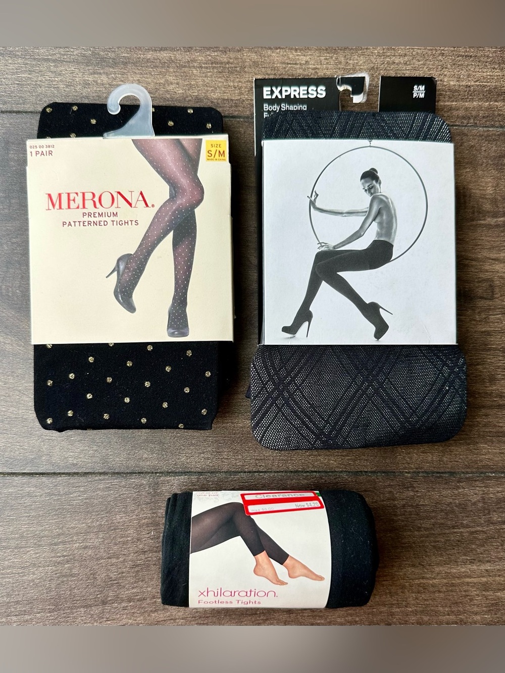 NWT Size S/M Tights - Lot of 3 - Gold Dot Geometric Pattern Footless Hosiery